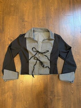 Striped Gray & Black Tie-Front Women's Jacket